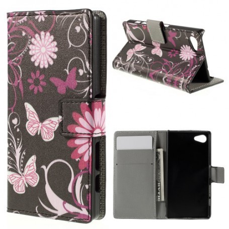 Sony Xperia Z5 Compact kukkia ja perhosia puhelinlompakko