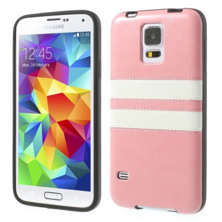 Samsung Galaxy S5 vaaleanpunainen nahkapäällysteinen kuori.