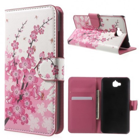 Huawei Y6 Pro vaaleanpunaiset kukat puhelinlompakko