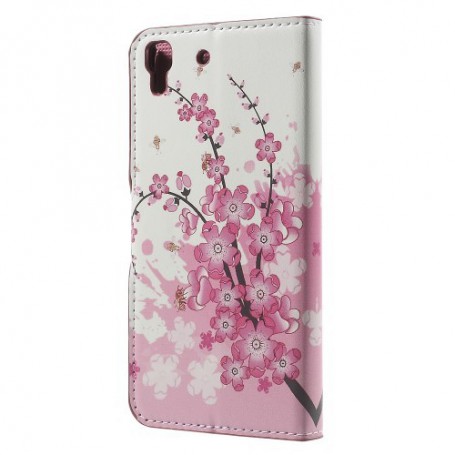 Huawei Y6 vaaleanpunaiset kukat puhelinlompakko