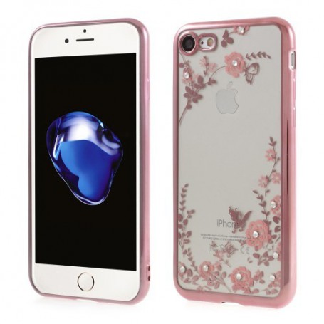 Apple iPhone 7 pinkit timanttikukat silikonisuojus.