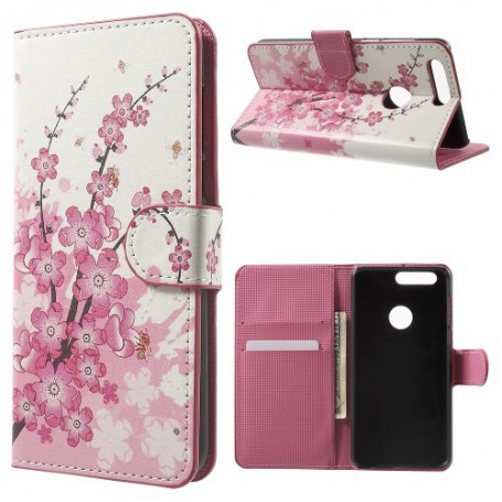 Huawei Honor 8 vaaleanpunaiset kukat puhelinlompakko