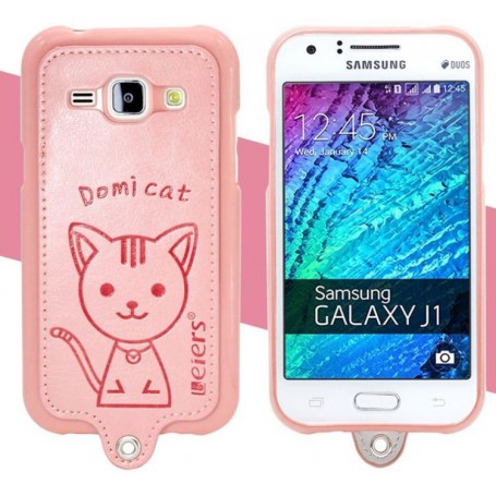 Samsung Galaxy J1 vaaleanpunainen kissa suojakuori.