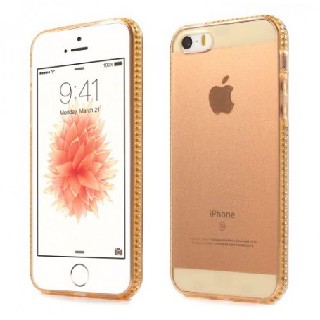 Apple iPhone SE läpikuultavat kullan väriset kuoret.