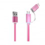 Pinkki Micro-USB ja Lightning kaapeli.