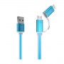 Sininen Micro-USB ja Lightning kaapeli.
