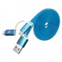 Sininen Micro-USB ja Lightning kaapeli.