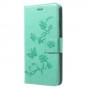 Huawei P10 Lite vihreä kukkia ja perhosia puhelinlompakko