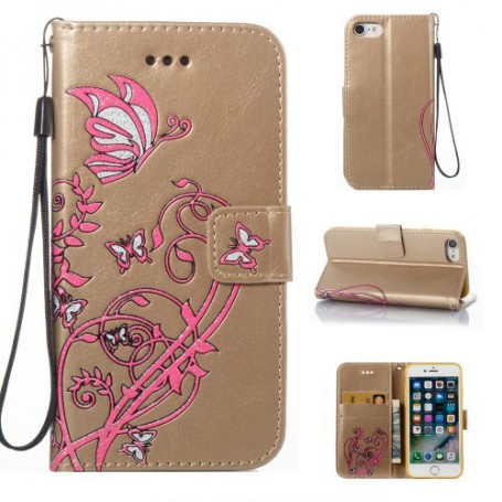 iPhone 8 plus kullanvärinen kukkia ja perhosia suojakotelo