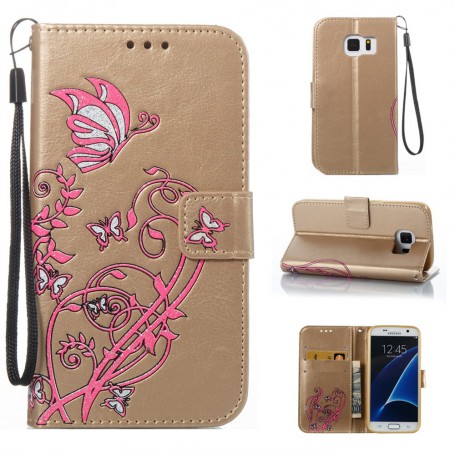 Samsung Galaxy S7 kullanvärinen kukkia ja perhosia suojakotelo