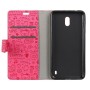 Nokia 2 pinkki kuvioitu suojakotelo – kotelon saa suljettua kätevällä magneettikiinnityksellä