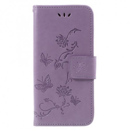 Huawei P9 Lite Mini violetti kukkia ja perhosia suojakotelo