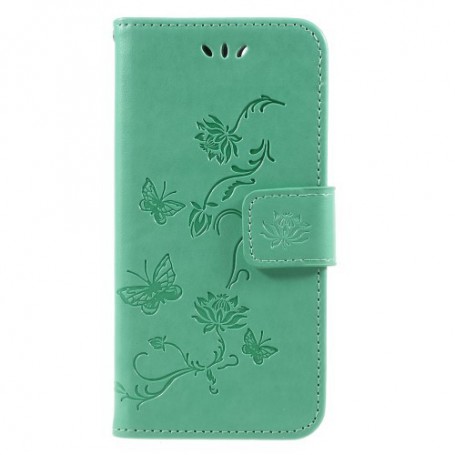 Huawei P9 Lite Mini vihreä kukkia ja perhosia suojakotelo