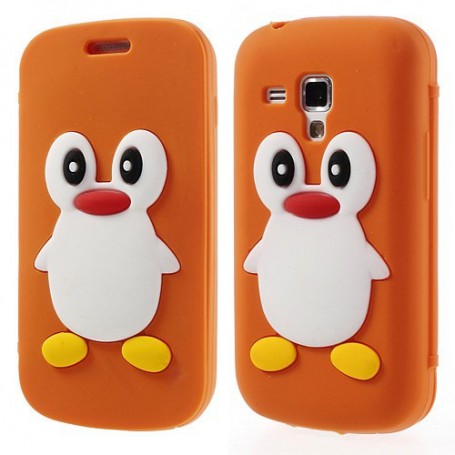 Galaxy Trend oranssi kannellinen pingviini silikonisuojus.