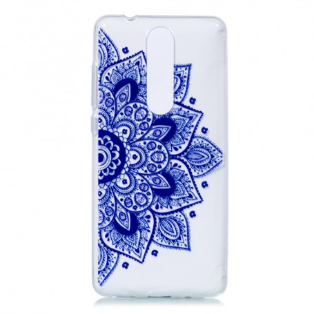 Nokia 5.1 (2018) läpinäkyvä sininen kukka suojakuori.