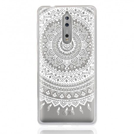 Nokia 8 läpinäkyvä valkoinen mandala suojakuori.