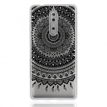 Nokia 8 läpinäkyvä musta mandala suojakuori.