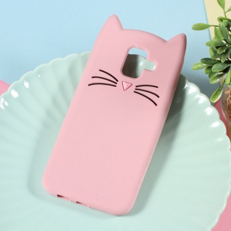 Samsung Galaxy A6 2018 vaaleanpunainen kissa silikonikuori.