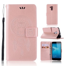 Huawei Honor 7 Lite ruusukulta unisieppari suojakotelo – lompakkomallinen avattava kannellinen suojakotelo