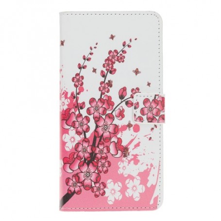 Samsung Galaxy A40 vaaleanpunaiset kukat suojakotelo