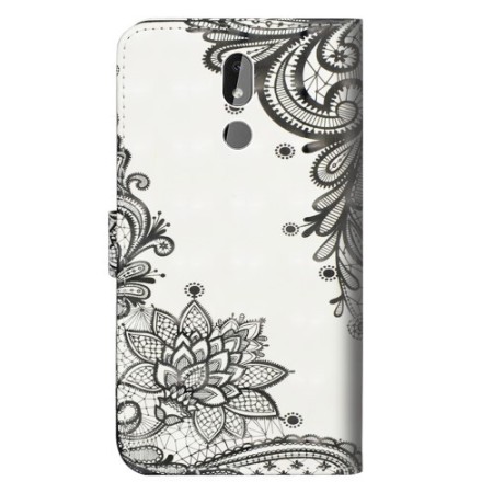 Nokia 3.2 mustat kukat suojakotelo – kannellinen puhelinlompakko tuotekuvassa