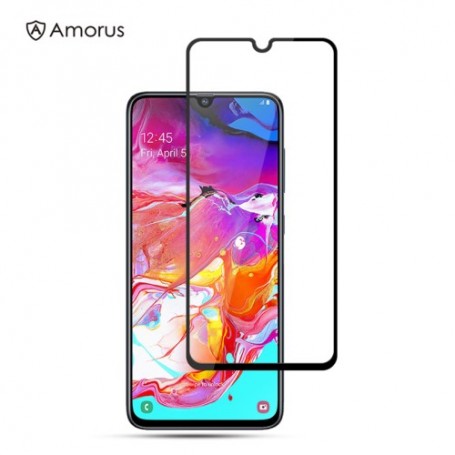 Samsung Galaxy A70 kirkas mustareunuksinen panssarilasi.