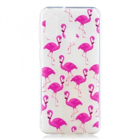 Samsung Galaxy A40 läpinäkyvä flamingot suojakuori.