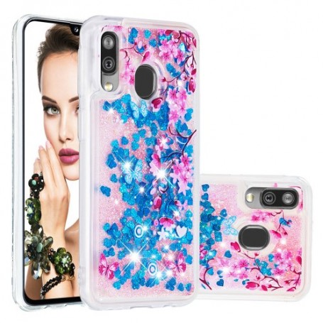 Samsung Galaxy A40 glitter hile kukat ja perhoset suojakuori