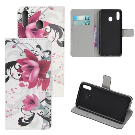 Samsung Galaxy A20e violetit kukat suojakotelo – suojakotelo yhdistää käytännön ja designin