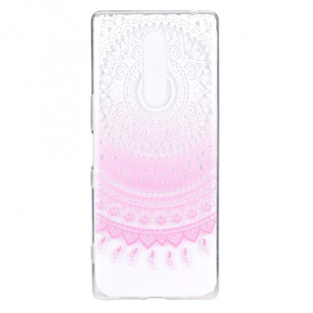 OnePlus 7 Pro läpinäkyvä vaaleanpunainen mandala suojakuori.