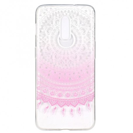 OnePlus 7 läpinäkyvä vaaleanpunainen mandala suojakuori.