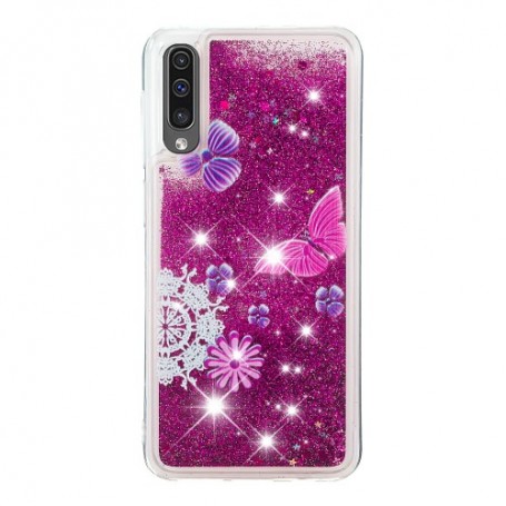 Samsung Galaxy A50 glitter hile perhoset suojakuori