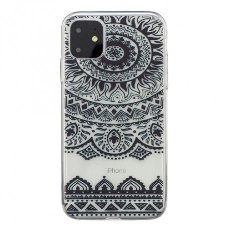 Apple iPhone 11 Pro läpinäkyvä musta mandala suojakuori.