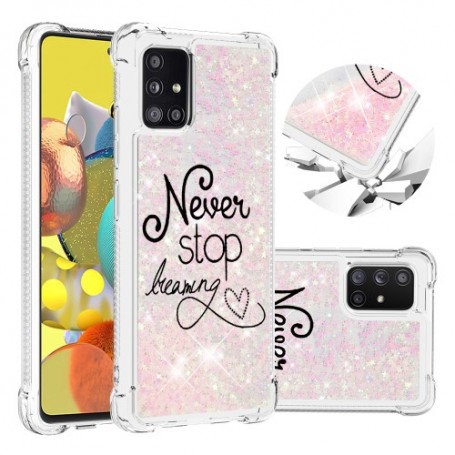 Samsung Galaxy A51 5G glitter hile never stop dreaming suojakuori.