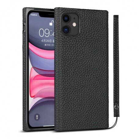 iPhone 11 nahkapäällysteinen musta suojakuori.