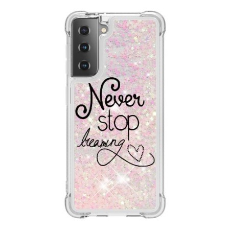 Samsung Galaxy S21 glitter hile never stop dreaming suojakuori – ohut ja tyylikäs suojakuori esillä