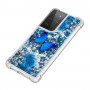 Samsung Galaxy S21 Ultra glitter hile sininen perhonen suojakuori