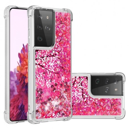 Samsung Galaxy S21 Ultra glitter hile pinkki puu suojakuori