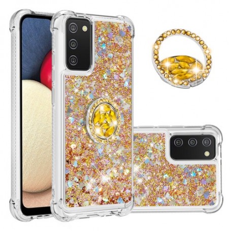 Samsung Galaxy A02s glitter hile kulta sormuspidike suojakuori