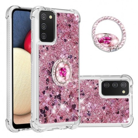 Samsung Galaxy A02s glitter hile pinkki sormuspidike suojakuori.
