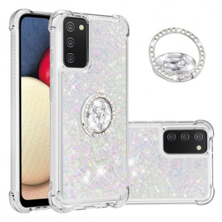 Samsung Galaxy A02s glitter hile hopea sormuspidike suojakuori.