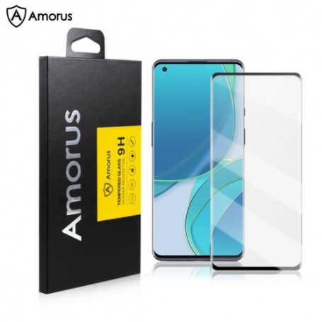 OnePlus 9 Pro kirkas mustareunuksinen panssarilasi.