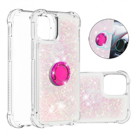 iPhone 13 mini glitter hile pinkki sormuspidike suojakuori