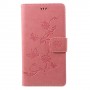 Huawei Y7 vaaleanpunainen kukkia ja perhosia suojakotelo