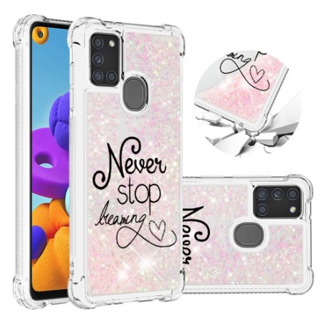 Samsung Galaxy A21s läpinäkyvä flamingo suojakuori.