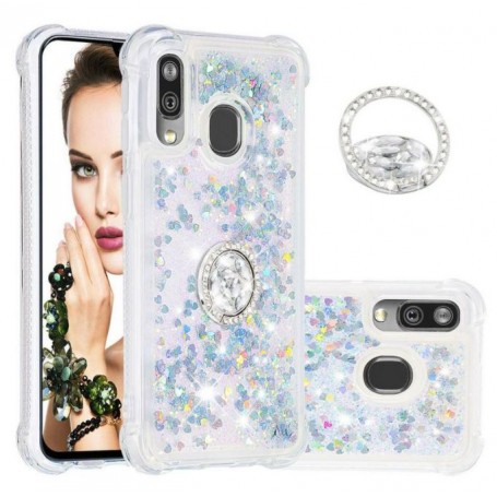 Samsung Galaxy A40 hopea glitter hile sormuspidike suojakuori.