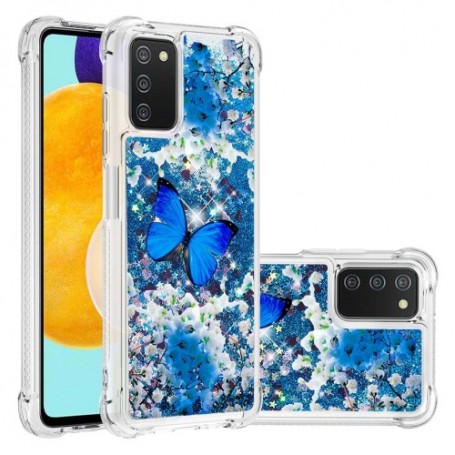 Samsung Galaxy A03s / A02s glitter hile sininen perhonen suojakuori