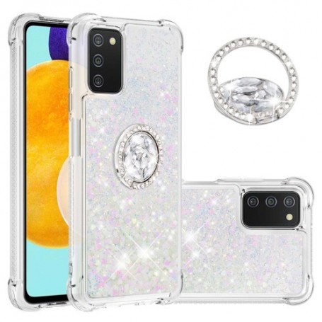 Samsung Galaxy A03s hopea glitter hile sormuspidike suojakuori.