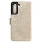 Samsung Galaxy S21 FE 5G kullanvärinen mandala suojakotelo – kannellinen puhelinlompakko tuotekuvassa