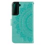 Samsung Galaxy S21 FE 5G mintunvihreä mandala suojakotelo – monipuolinen suojakotelo korttitaskuilla
